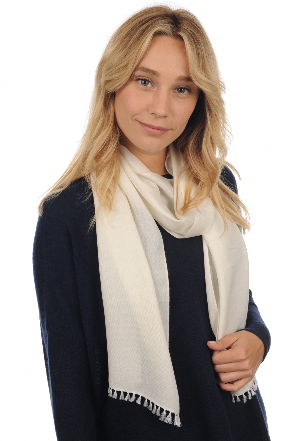 Cashmere & Seta accessori sciarpe foulard scarva ecru 170x25cm